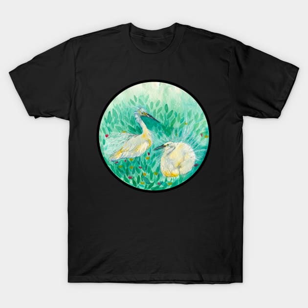 Dancing Egrets T-Shirt by The Art Aroma